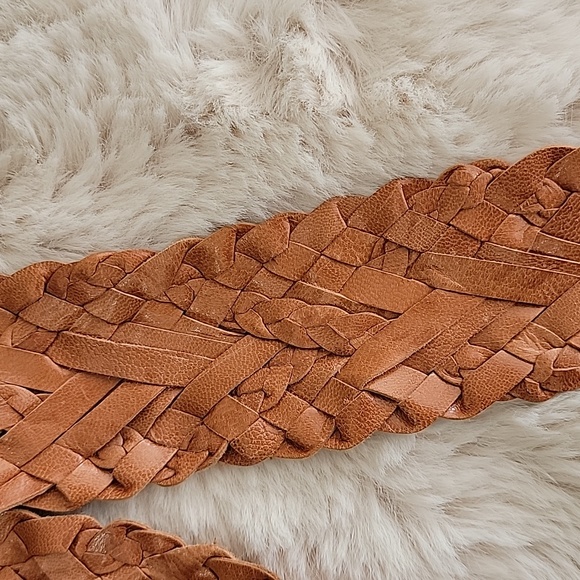 Nine West Neutral Tan Braided Wide Leather Belt szL - Picture 5 of 6
